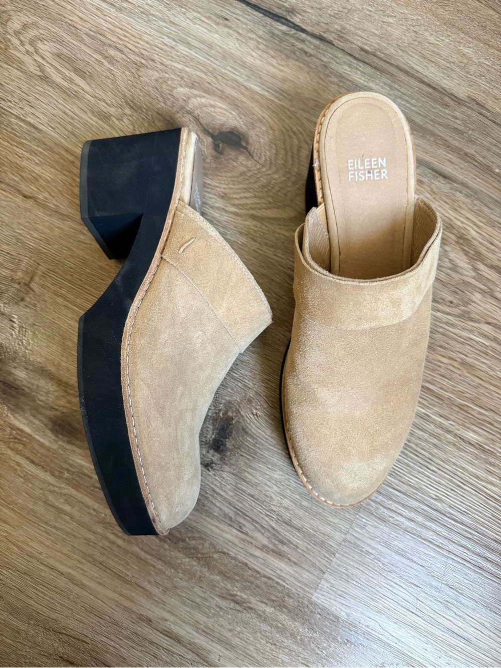 EILEEN FISHER Hiya Suede Mule Clog Tan Leather Women’s 8
